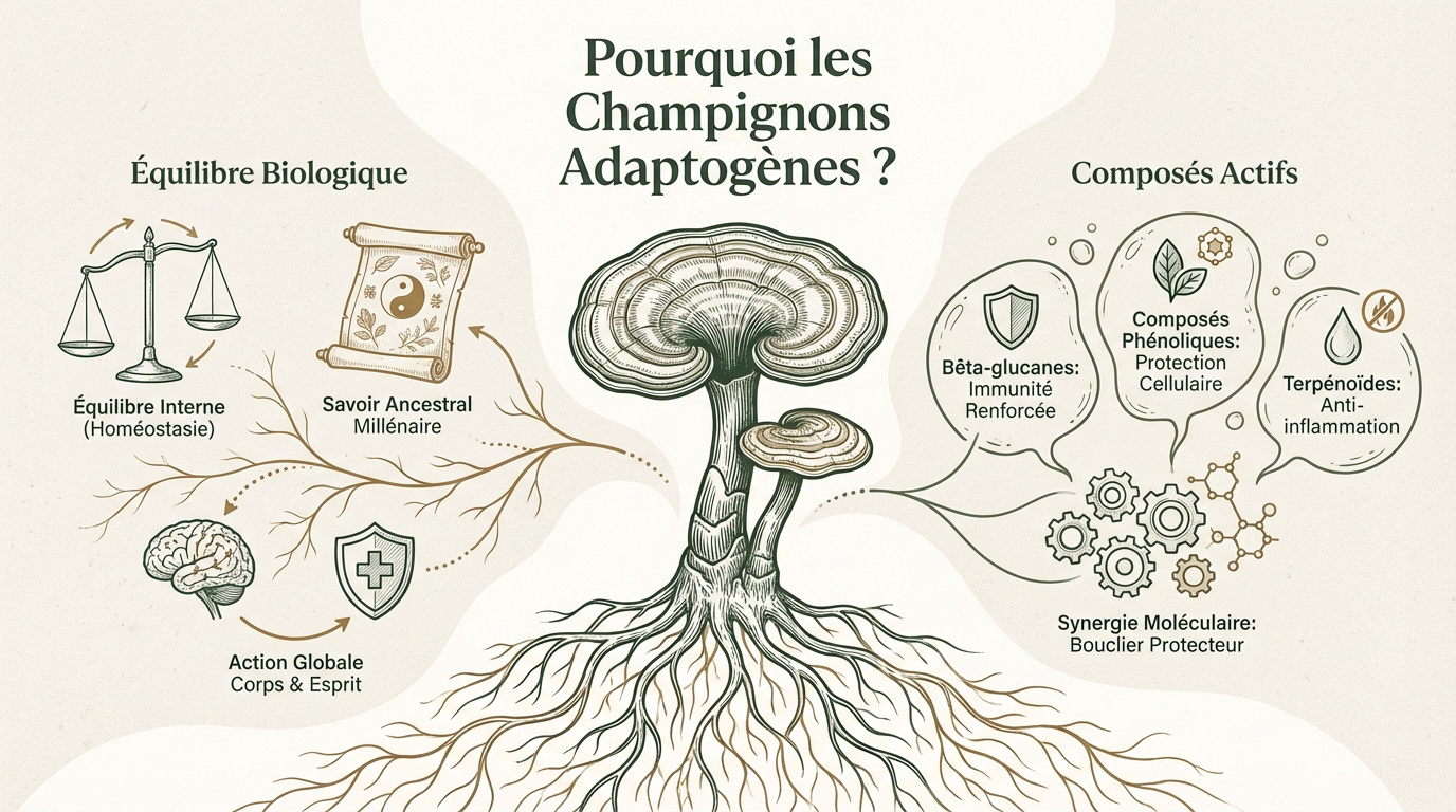 Champignons adaptogènes et équilibre biologique